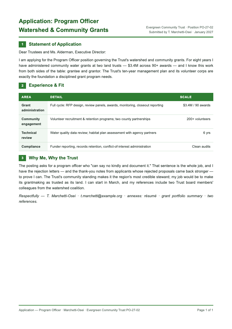 Corporate ESG report application letter
